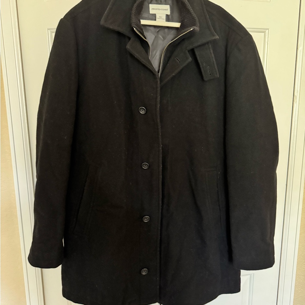Pronto Uomo Black Pea Coat Men’s • Classic Wool Jacket
